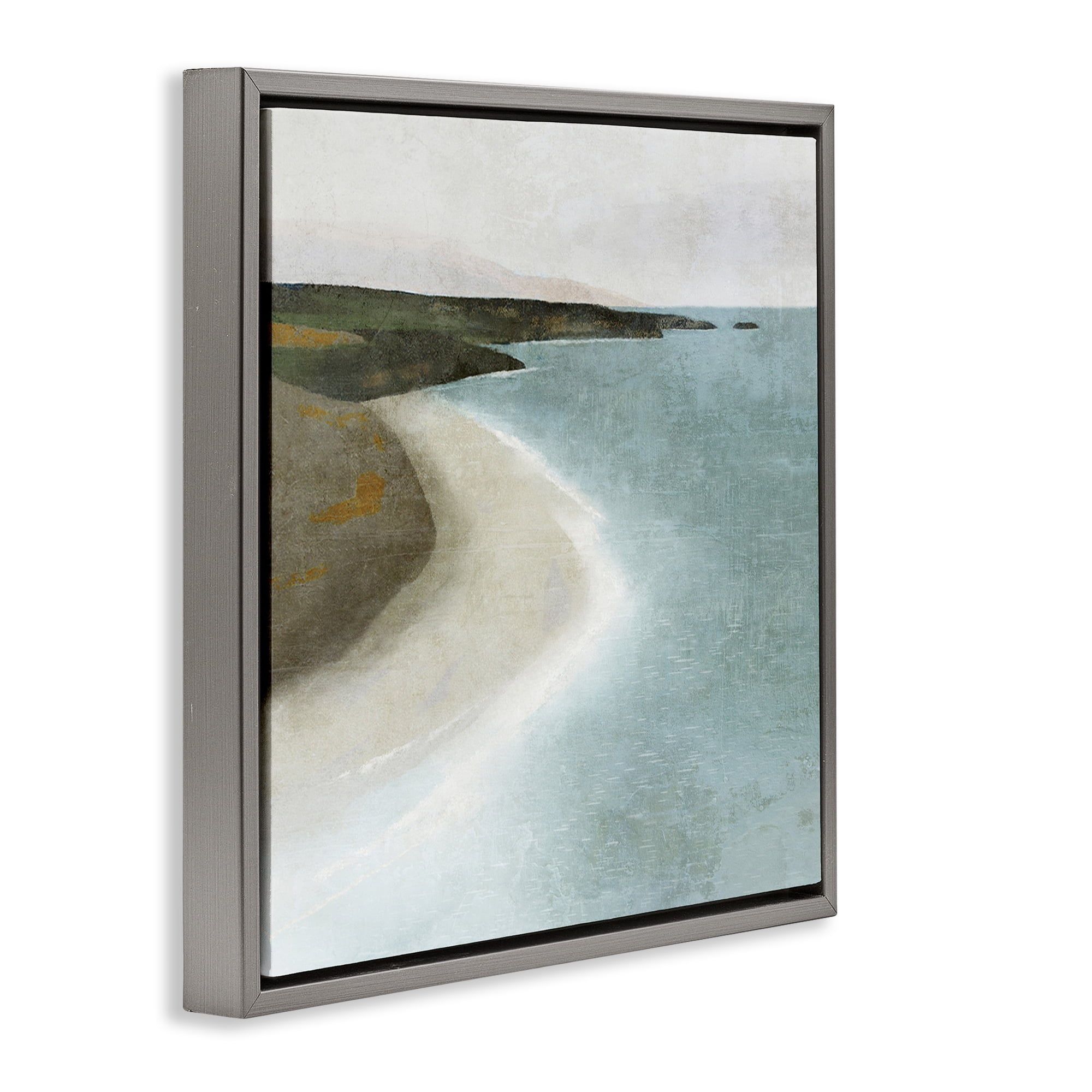 Stupell Industries Simple Serene Coastline Landscape Painting Gray Floater Framed Canvas Art Print Wall Art, 25 x 25