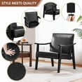thumbnail image 6 of HYJY PU Leather Accent Chair, Mid-Century Modern Armchair with Solid Wood Legs, Reading Leisure Chair with High Back for Living Room Bedroom Waiting Room, Black, 6 of 18