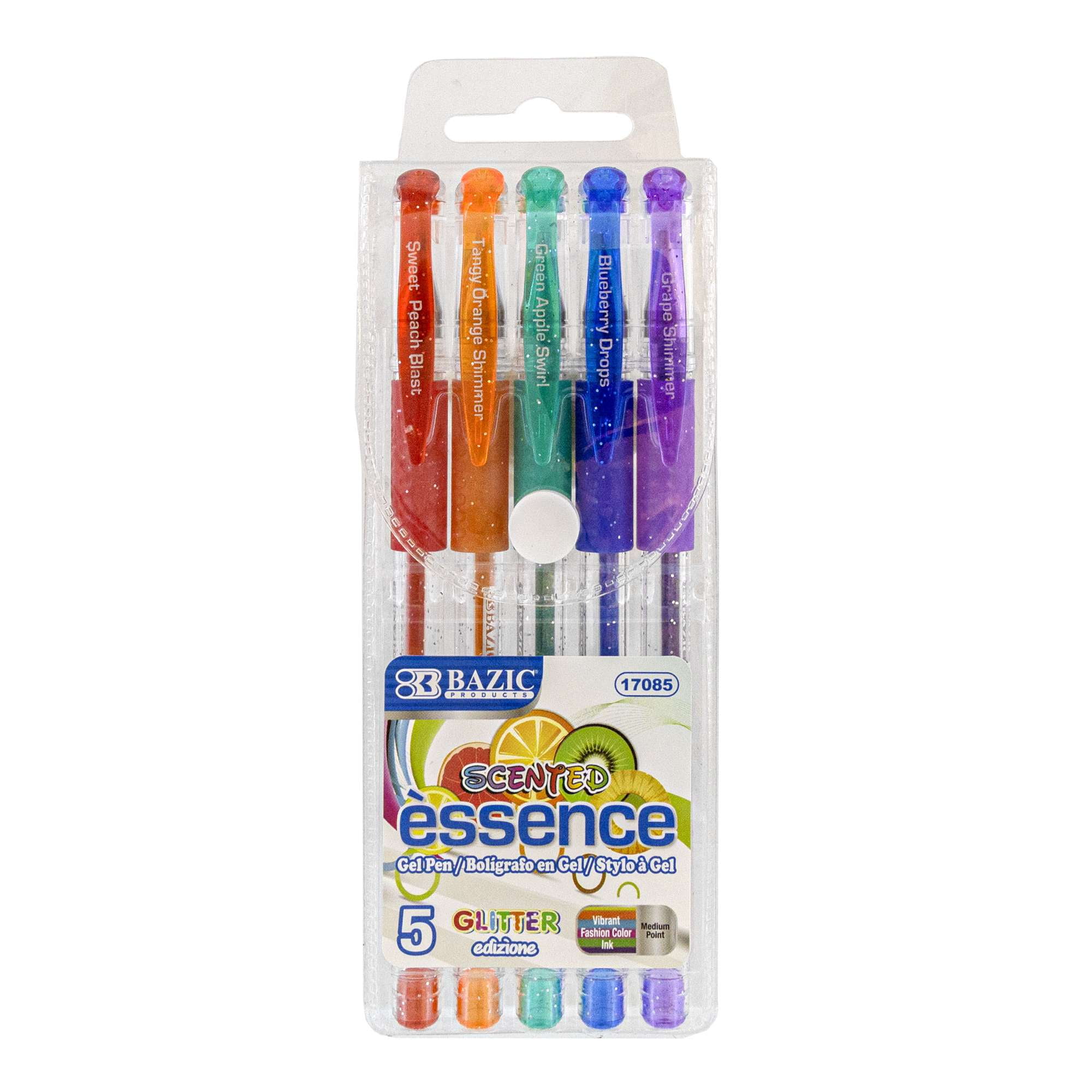 Water based Non-Toxic Safe Smooth BAZIC 6 Fruit Scented Glitter Color Gel Pen 