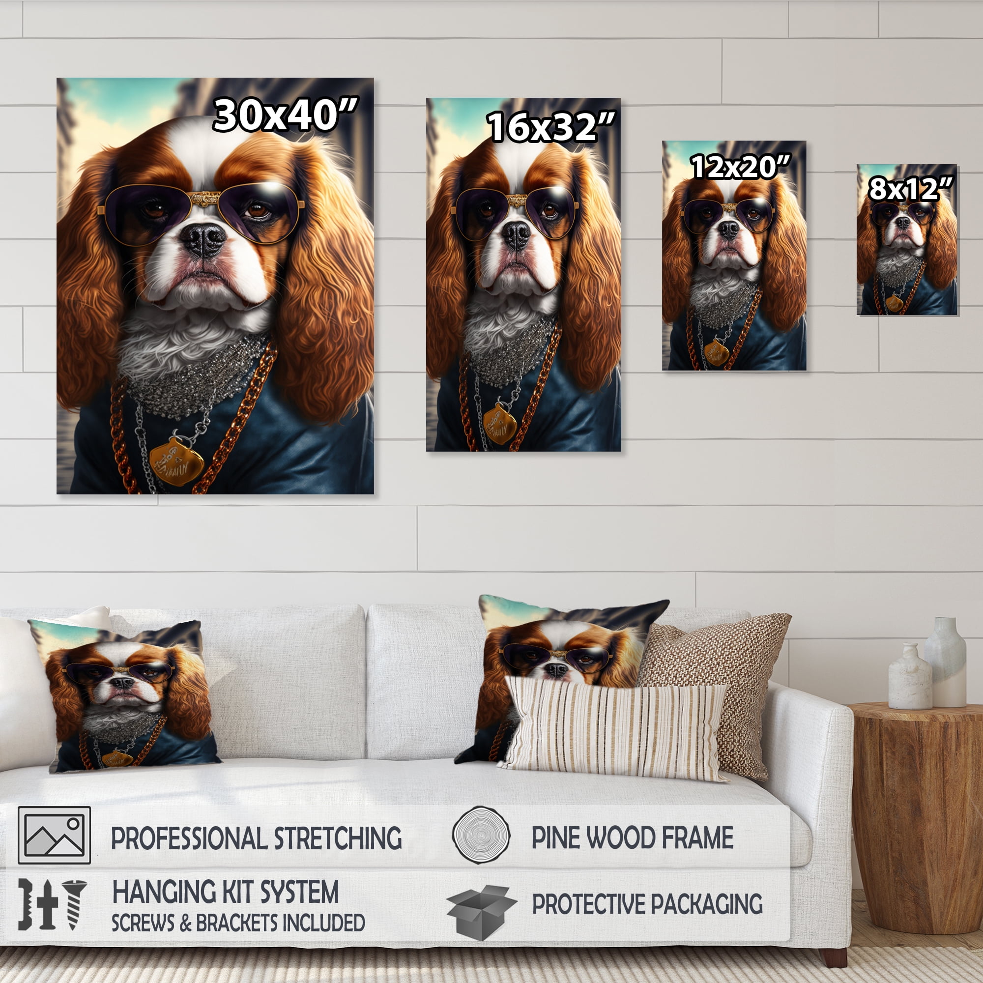 Designart Cavalier King Charles Spaniel Gangster In NYC II Canvas Wall Art