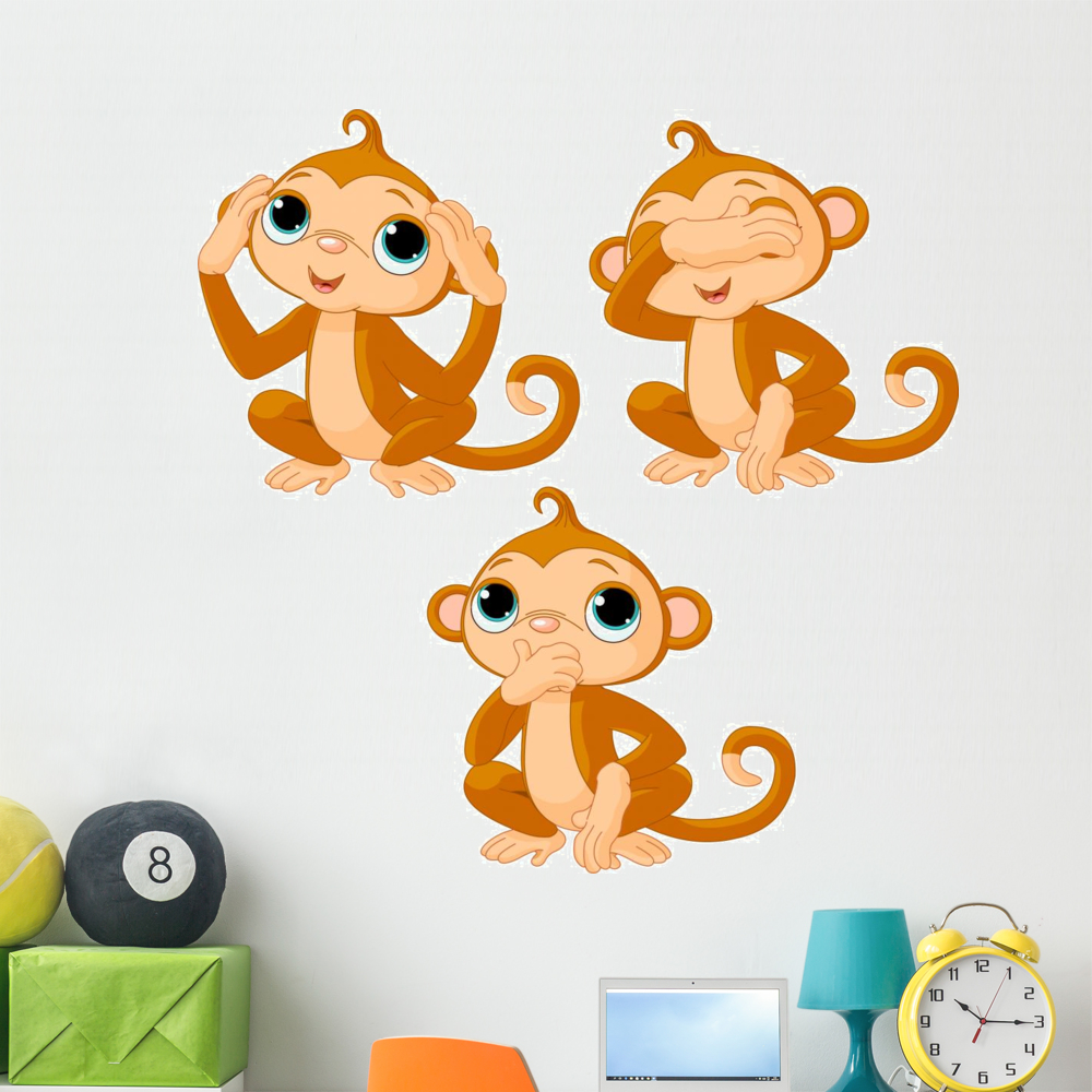 Three Little Monkeys Wall Decal by Wallmonkeys Peel and Stick Graphic ...