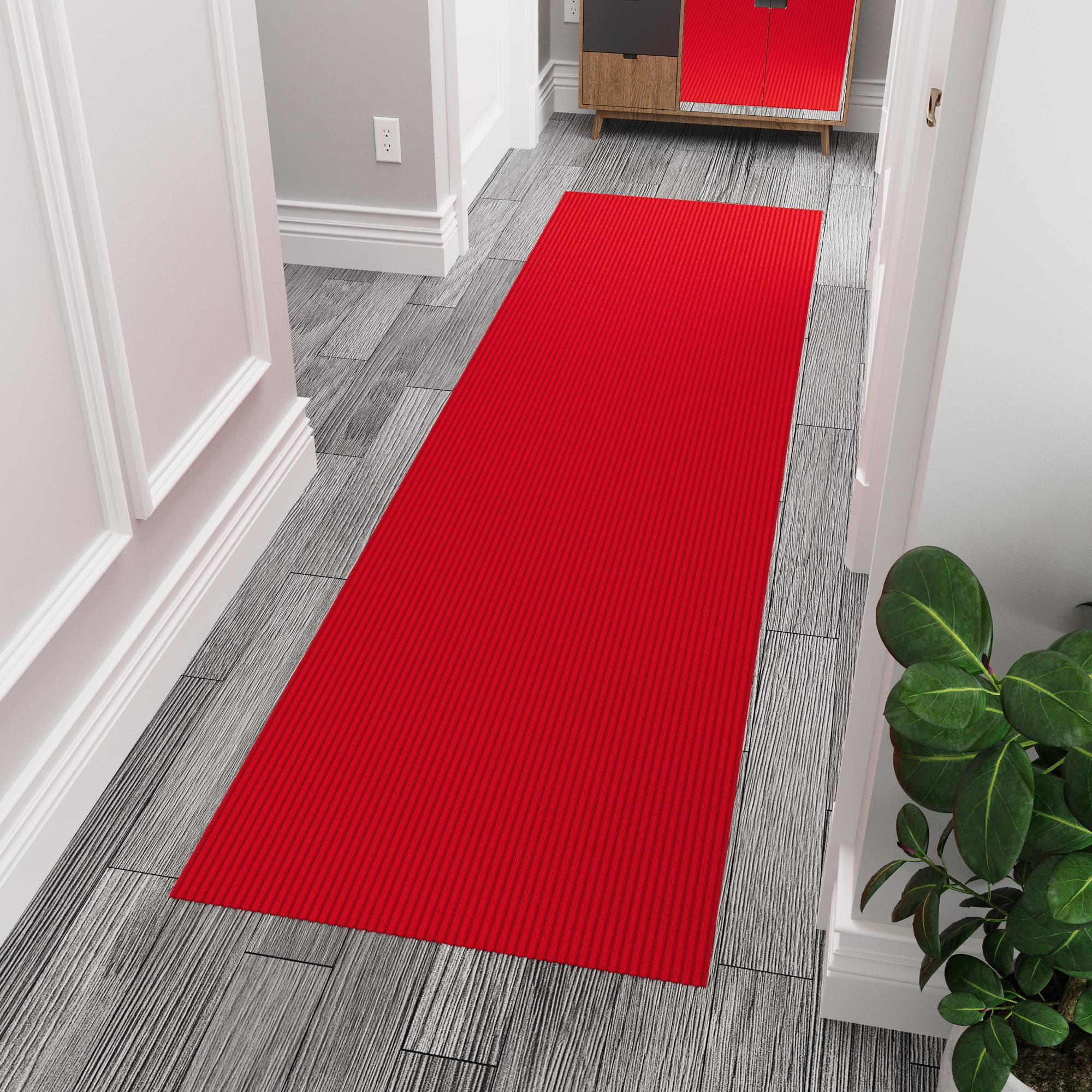 Sweet Home Stores Custom Size Waterproof Non-Slip Rubberback 2x10 Indoor/Outdoor Utility Runner Rug, 2' x 10', Red