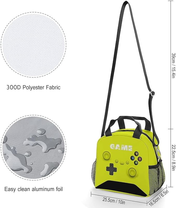 Game Lunch Bag for Gamer, Insulated Video Game Lunch Box for Work Office Travel Picnic Hiking Beach, Waterproof Leakproof Portable Fits Most Bento Boxes