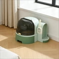 thumbnail image 4 of BISHE Enclosed Cat Litter Box with Openable Front Lock Lid, Space Capsule Design, 2-Step Anti-Tracking Litter Tray, Included Litter Scoop, Large Private Hooded Cat Toilet for Cats Up to 10 lbs, Green, 4 of 6