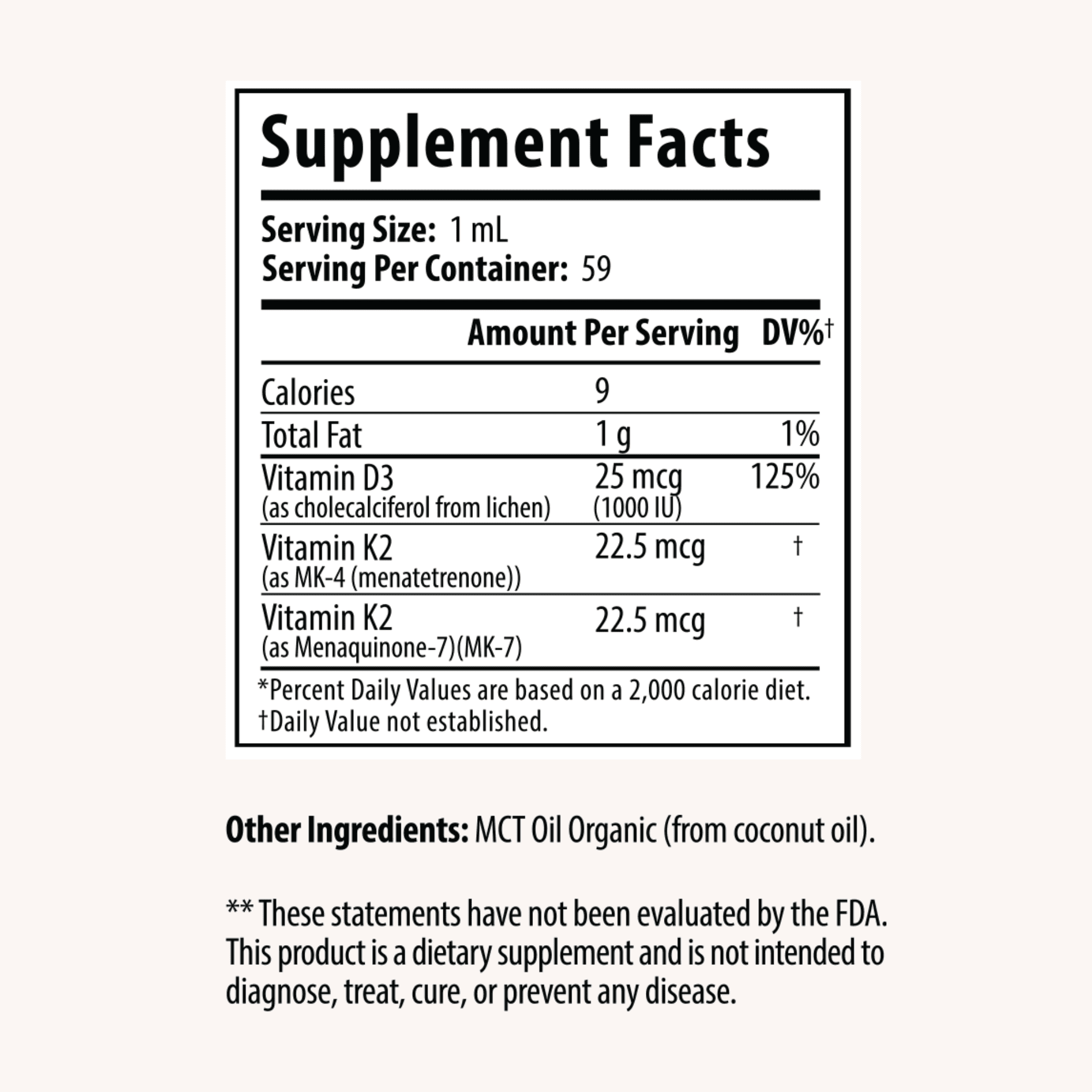 Drop Supplements Vitamin D3 + K2 Drops with 1000 IU of Plant Based D3 and 45 mcg of K2, 2 oz Liquid Supplement for Bone Strength, Improved Mood - No Artificial Preservatives, Unflavored, with MCT Oil