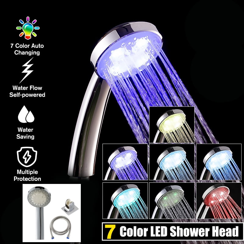 Rain Shower Head Handheld Combo Showerhead LED Lights Auto 7 Color