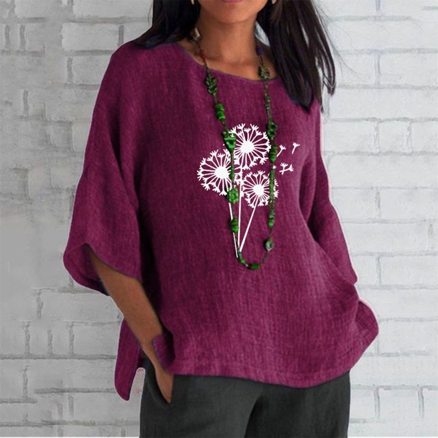 Hauts d'Été pour Femmes 2023 Haut Aguichant Imprimé Régulier Bouton Col Rond Manches Courtes Manches Trois-Quarts Boho Grande Taille T-Shirt pour Femmes