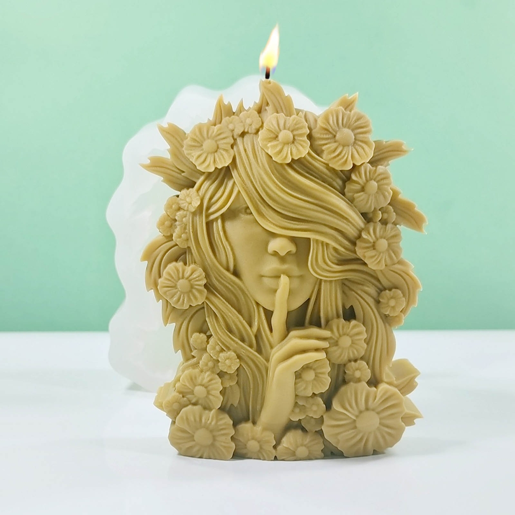 3D Candle Silicone Mold Handmade Whispering Girl Statue Craft Plaster Resin Candle Making Tool Soap Plaster Mould Decor
