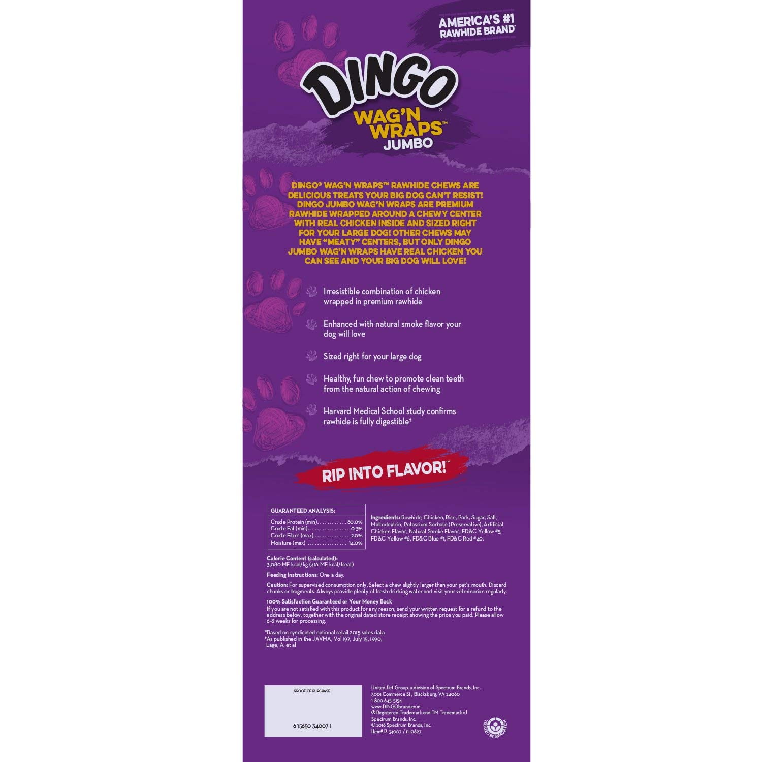 Dingo Wag 'n' Wraps Jumbo Rawhide Chew for Large Dogs, Made with Real Chicken and Pork, 2 Count