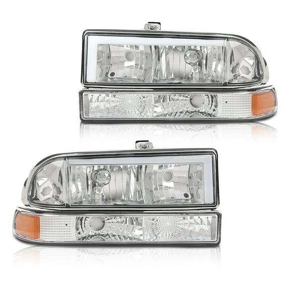 CROSSDESIGN Clear Pair Amber Corner LED Headlight Lamps Fit For 1998-04 Chevy Blazer S10