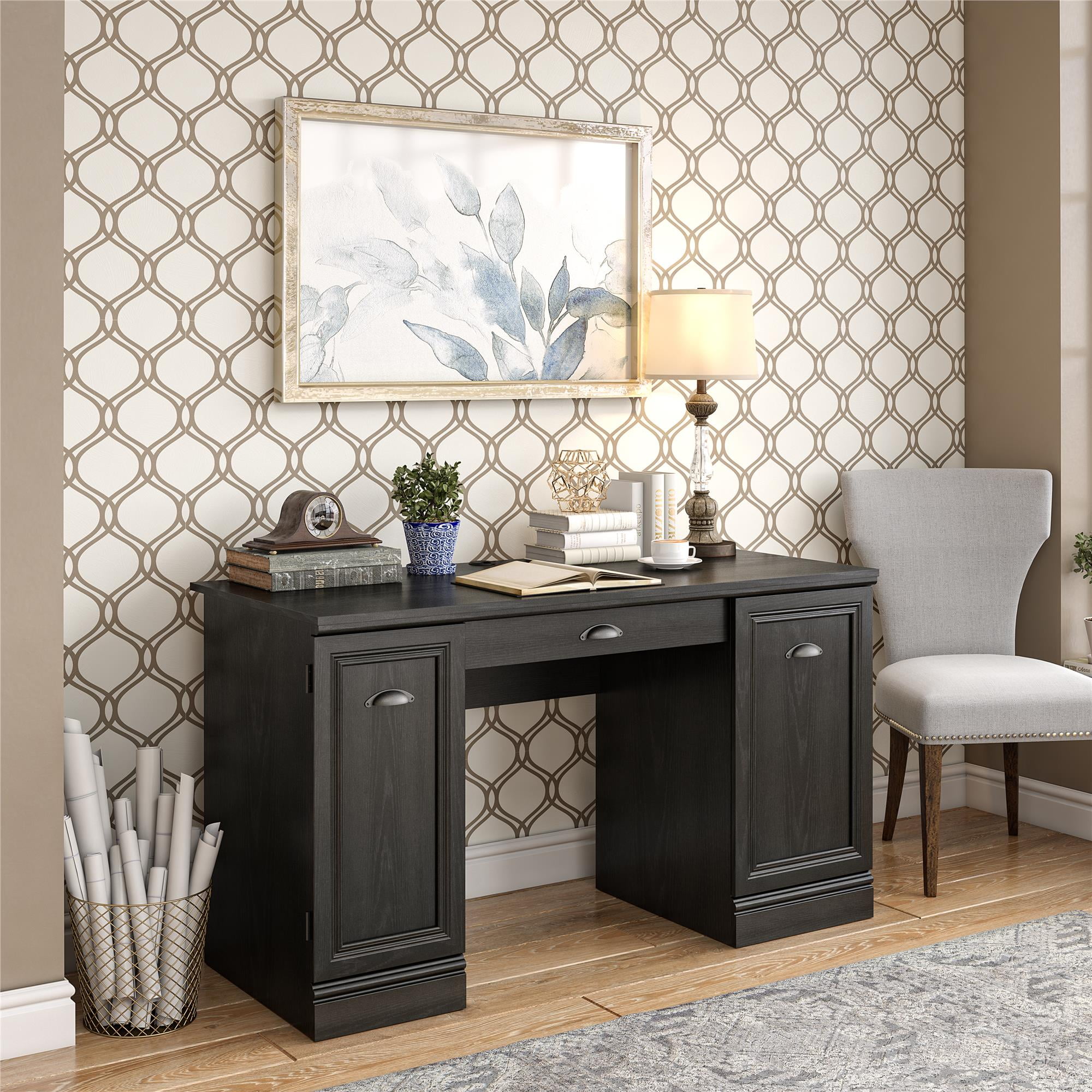Better Homes & Gardens Dean Double Pedestal Desk, Black Oak Walmart