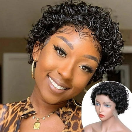 Pixie Cut Short Curly Human 13X1 Lace Frontal Curly s Kinky Curly Natural  Color s for Black Women 6 Inches 150% Density - - | Walmart Canada
