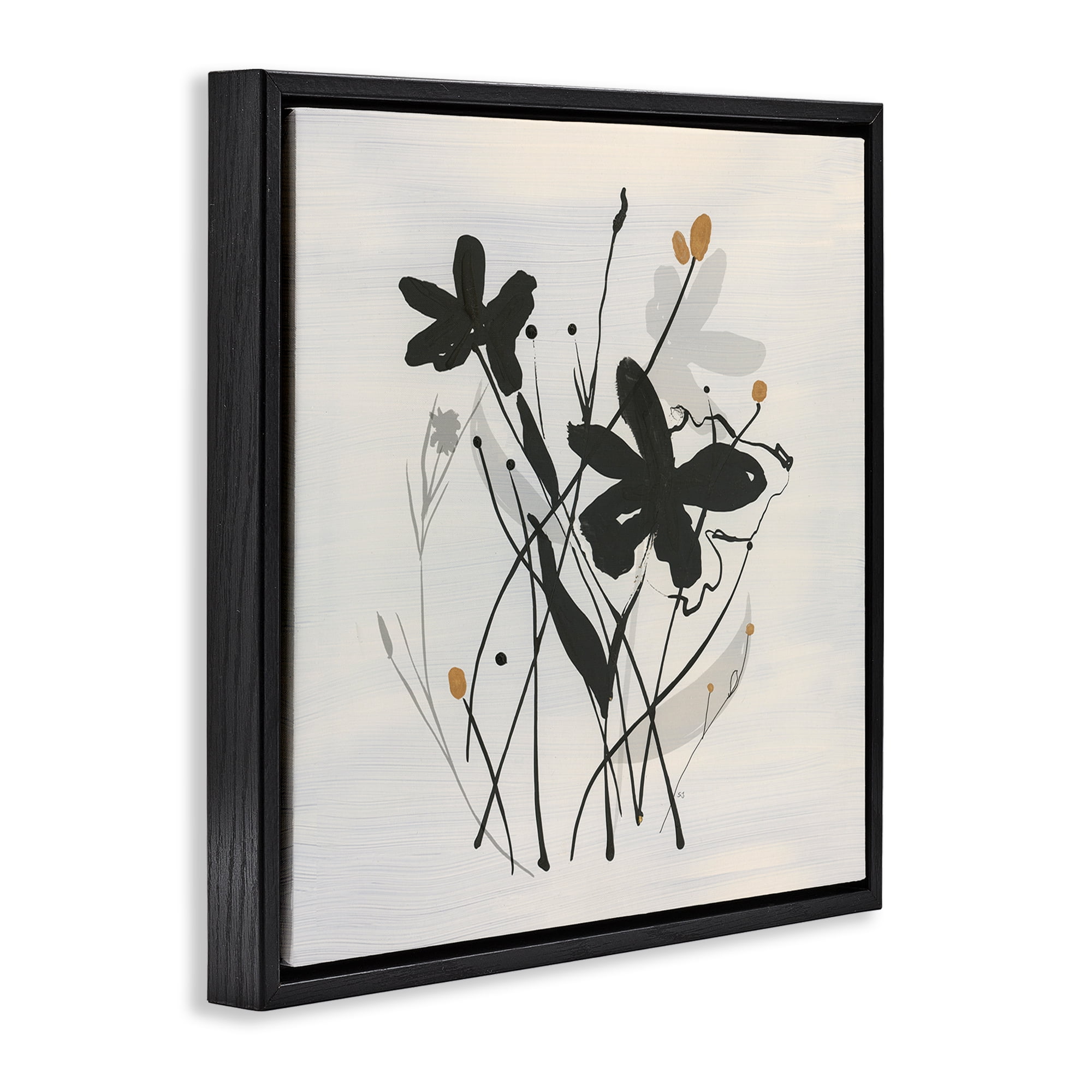 Stupell Industries Abstract Flower Squiggles Plants & Flowers Painting Black Floater Framed Canvas Art Print Wall Art, 18 x 18