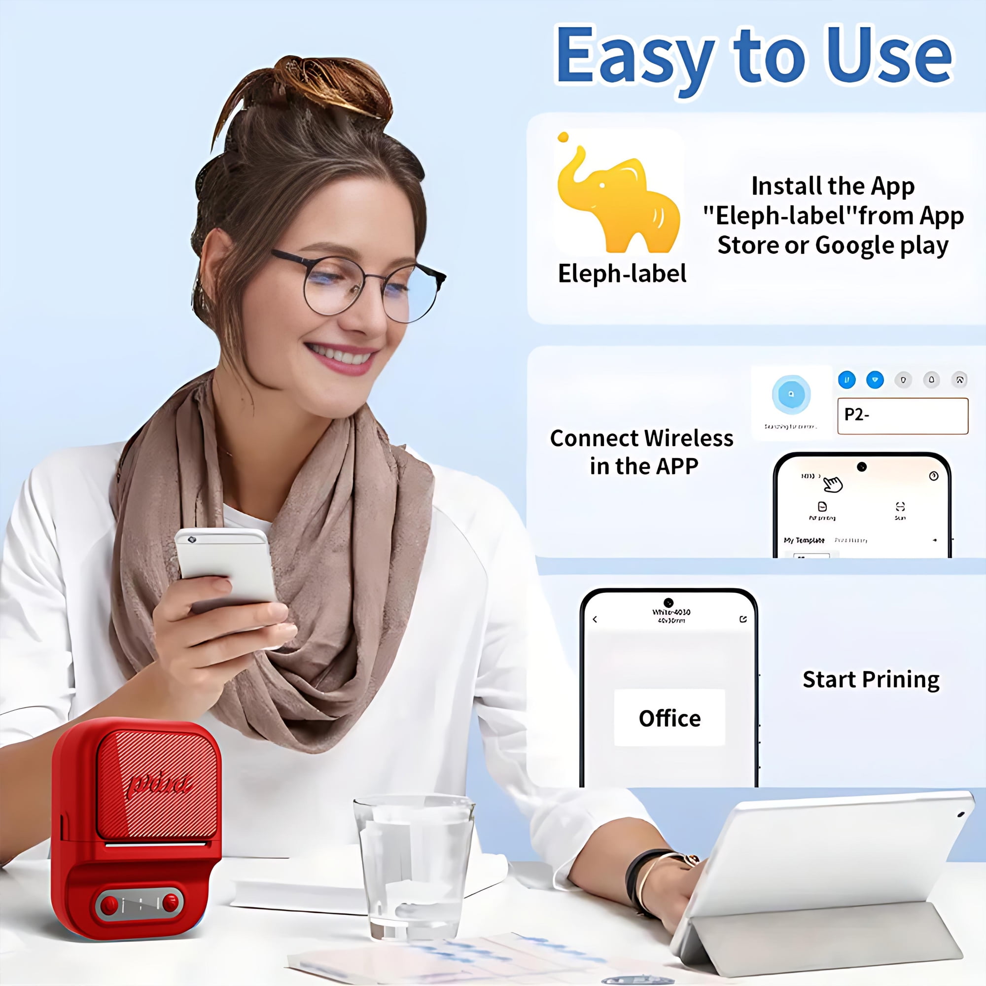 Pecham Thermal Label Printer, Label Maker Machine with Tape, Bluetooth Label Maker, Portable Thermal Sticker Printer for Small Business, Office, Home, School, Sticker Printer for Phones & PC