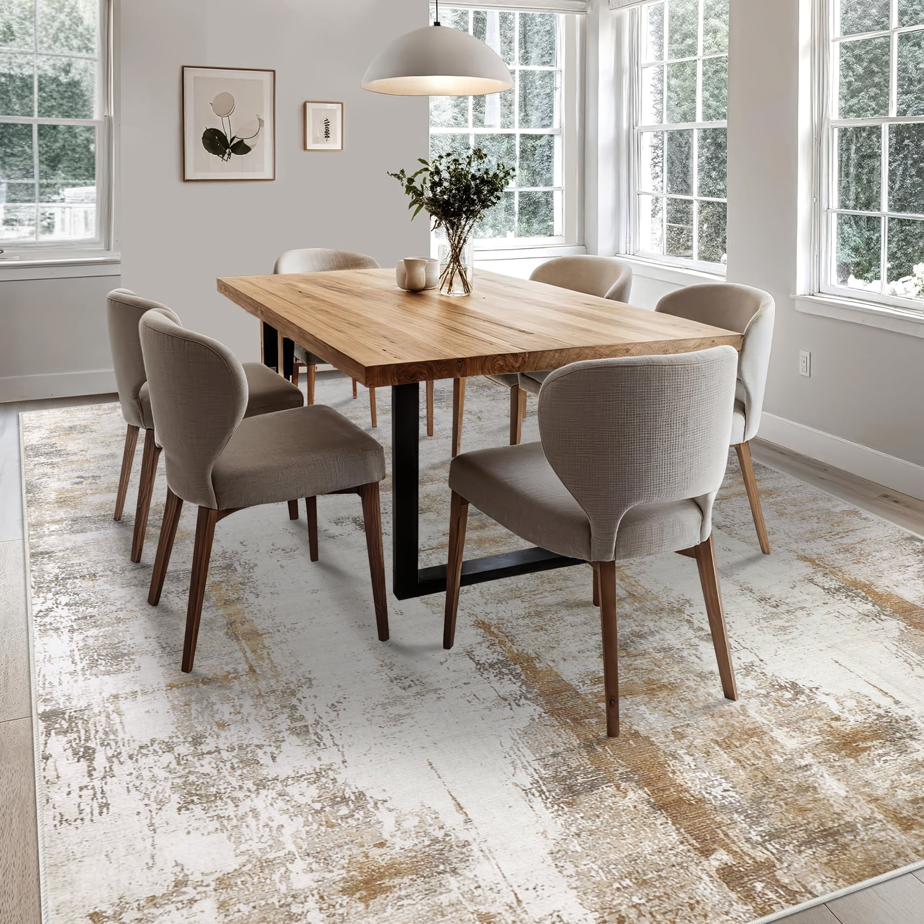 Aonewoe 5x8 Area Rugs for Living Room Abstract Washable Rugs Soft Neutral Bedroom Rug Non Slip Indoor Carpet for Living Room, Dining Room, Playroom, Office (Beige)