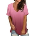 thumbnail image 2 of Minnieouse Camiseta degradada para mujer, ropa de calle elegante multicolor con cuello en V, fibra de verano, manga corta, para correr, playa, Prendas para la parte del cuerpo Rosado XXXL, 2 of 6