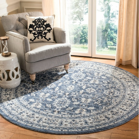 SAFAVIEH Charleston Cheshunt Oriental Area Rug, Navy/Creme, 6'7" x 6'7" Round