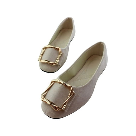 

Ritualay Women s Loafers Slip On Flats Non-slip Flat Shoes Anti-Slip Square Buckle Dress Shoe Wedding Walking Comfort Beige 8