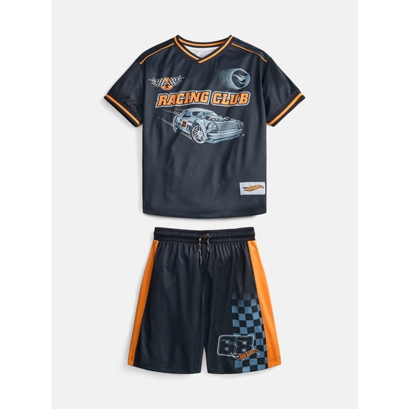 Hot Wheels Boys V Neck Graphic Soccer Jersey and Shorts Set, 2-Piece, Sizes 4-18