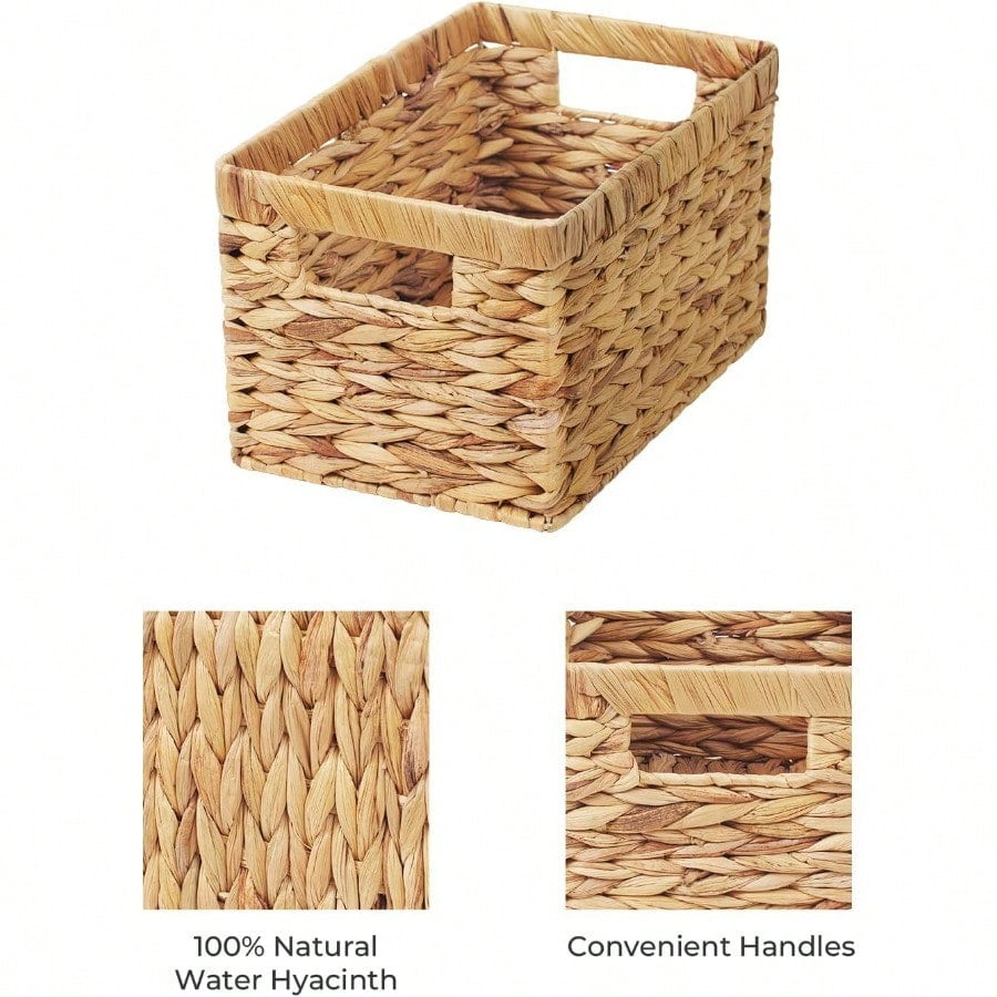 Wicker Basket, Baskets for Organizing, Storage Basket with Built-in Handles, Water Hyacinth Shelves (Medium 2-Pack, Natural Hyacinth)