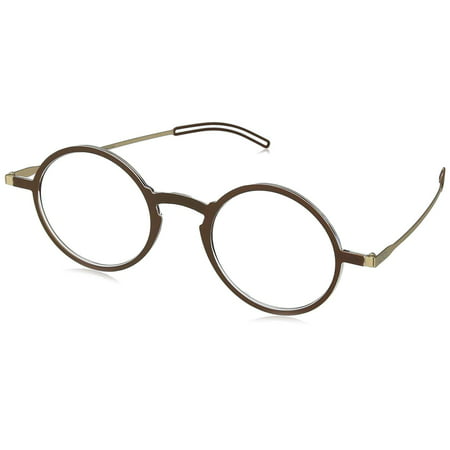 ThinOptics Manhattan Reading Glasses + Milano Anodized Aluminum, Magnetic case | Round Brown Frames, 2.00 Strength