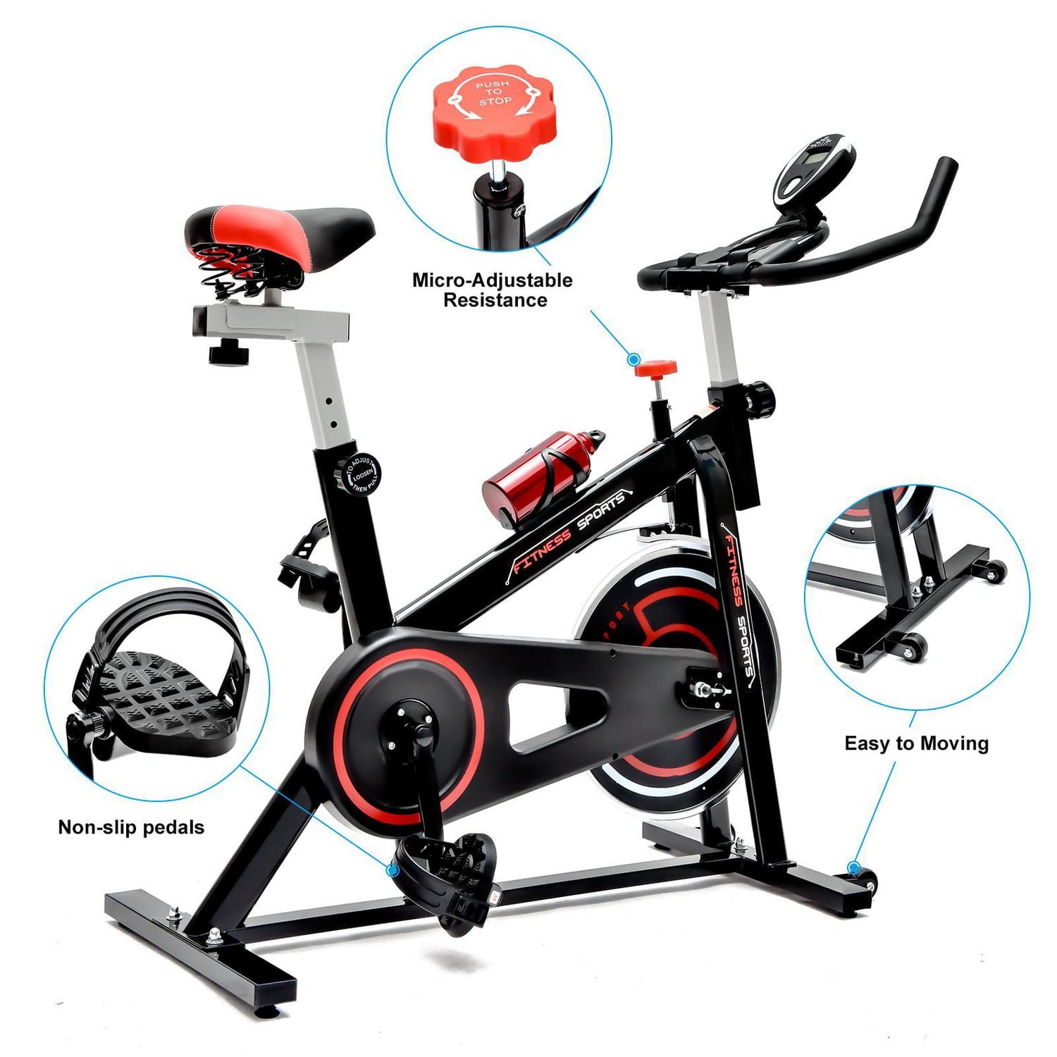 Exercise Stationary Bike for Home Gym, Adjustable Seat, LCD Display