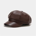 thumbnail image 2 of Retro Octagonal Newsboy Cap Faux Leather Peaked Cap Vintage Style Women Fashion Hat Casual Street Style Cap, 2 of 3