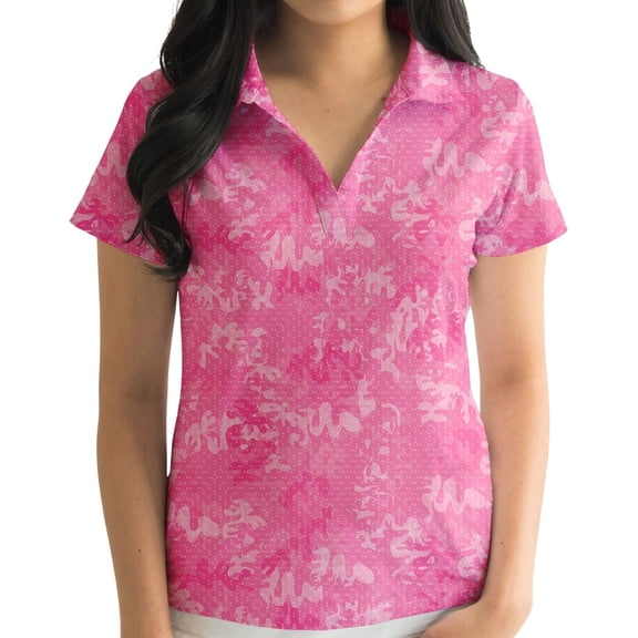 YATTA GOLF Premium Golf Polo Shirts for Women - Lightweight, Quick Dry, Wrinkle Resistant & Moisture Wicking Golf Outfits, Pink Camo- Small