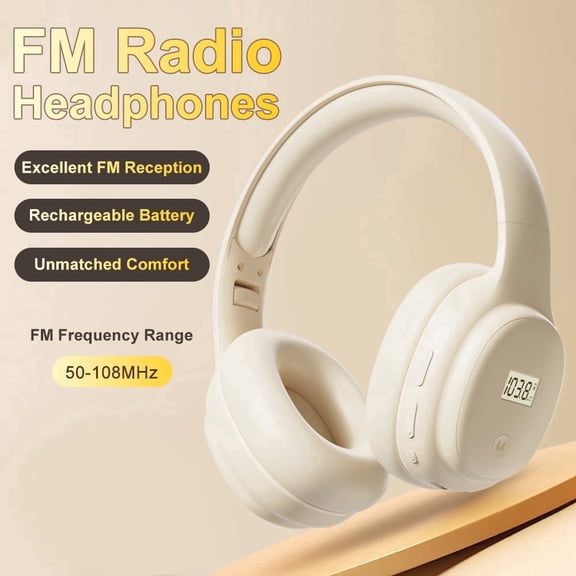 UMUTOO Rechargeable FM Radio Headphones, 24H Battery Over-Ear Headset with Memory Preset, Comfortable Exam & Senior