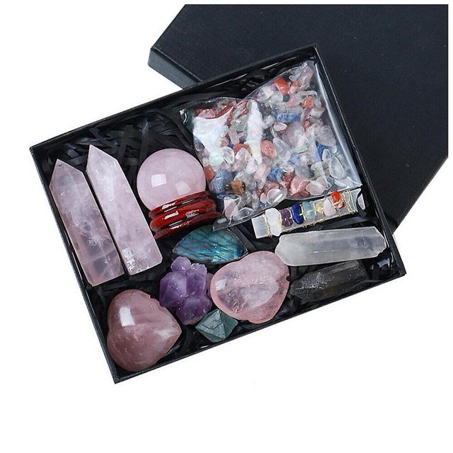 1 caja de cristal natural conjunto de gemas rugosas piedra grava mineral, rosa Afortunado Sencillez