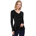 thumbnail image 3 of INSPIRE CHIC Women's V Neck Long Sleeve Ribbed Pullover Knitted Peplum Top, 3 of 6