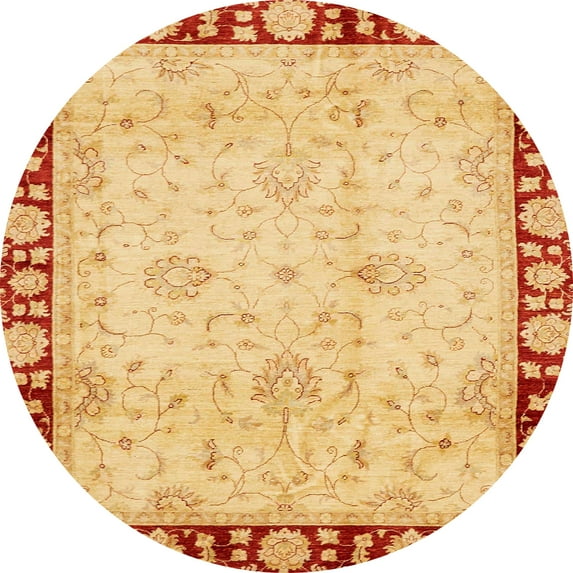 Ahgly Company Machine Washable Indoor Round Abstract Chrome Gold Yellow Area Rugs, 8' Round