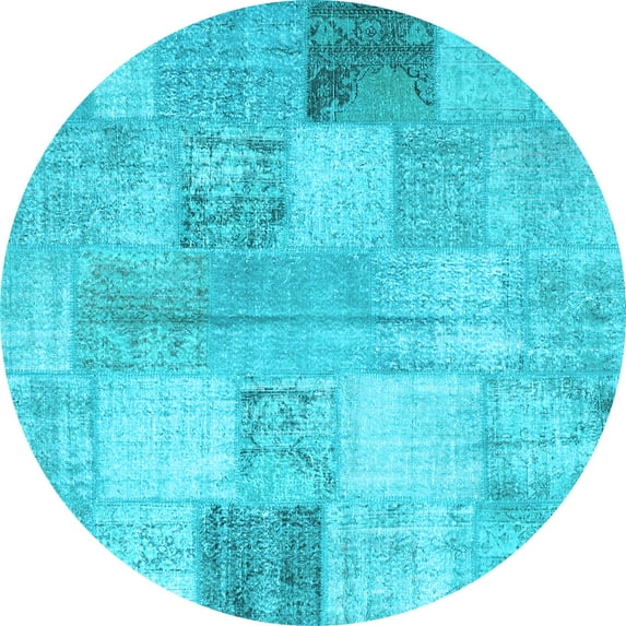 Ahgly Company Indoor Round Patchwork Light Blue Transitional Area Rugs, 4' Round