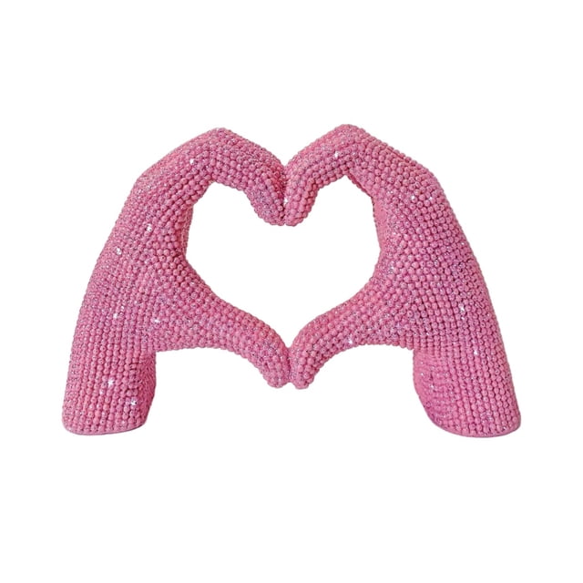 Figura de resina con forma de corazón y gesto de amor con purpurina, escultura para escritorio, estantería, adorno decorativo