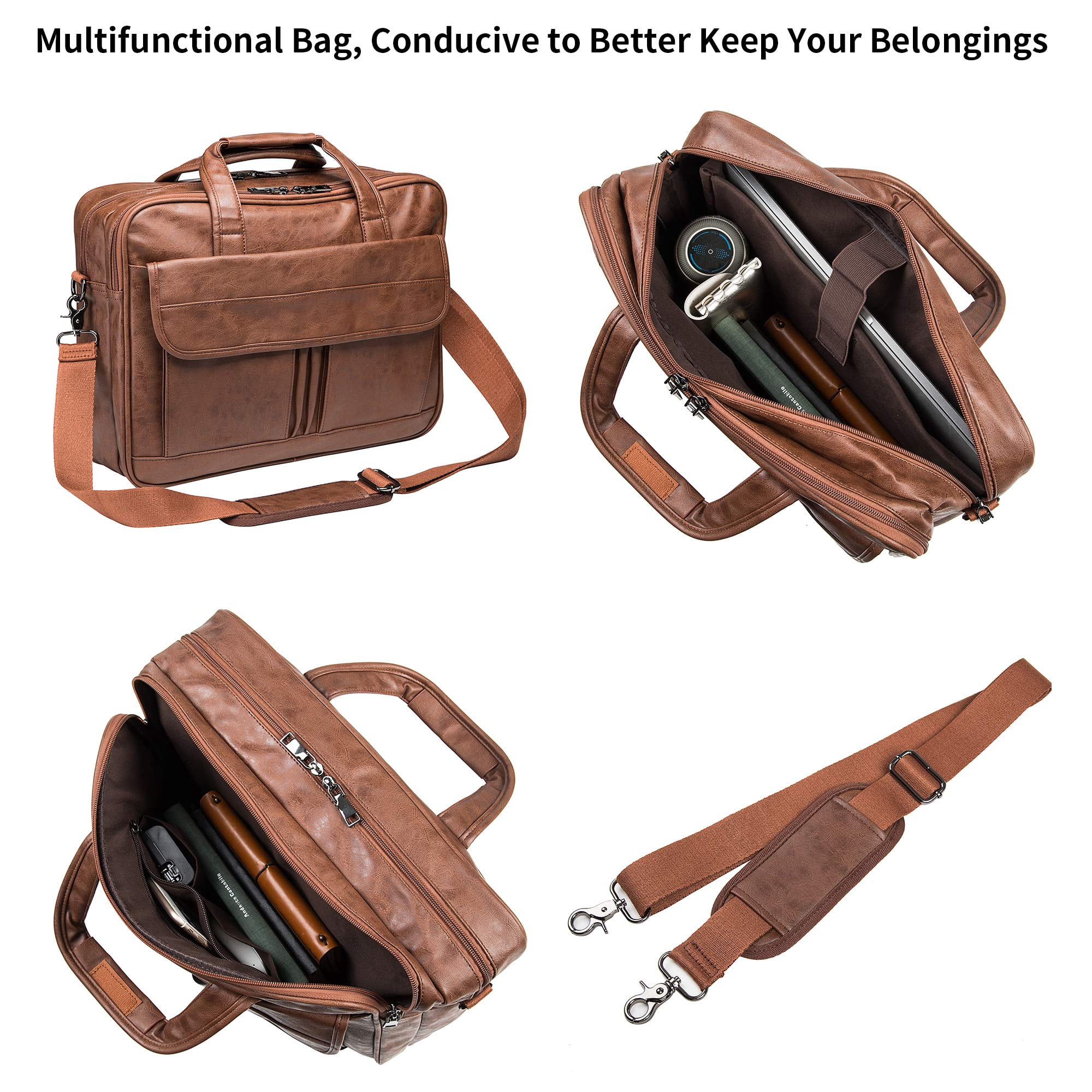 seyfocnia Men's Business Travel Briefcase Leather Handmade Messenger Bags Laptop Bag