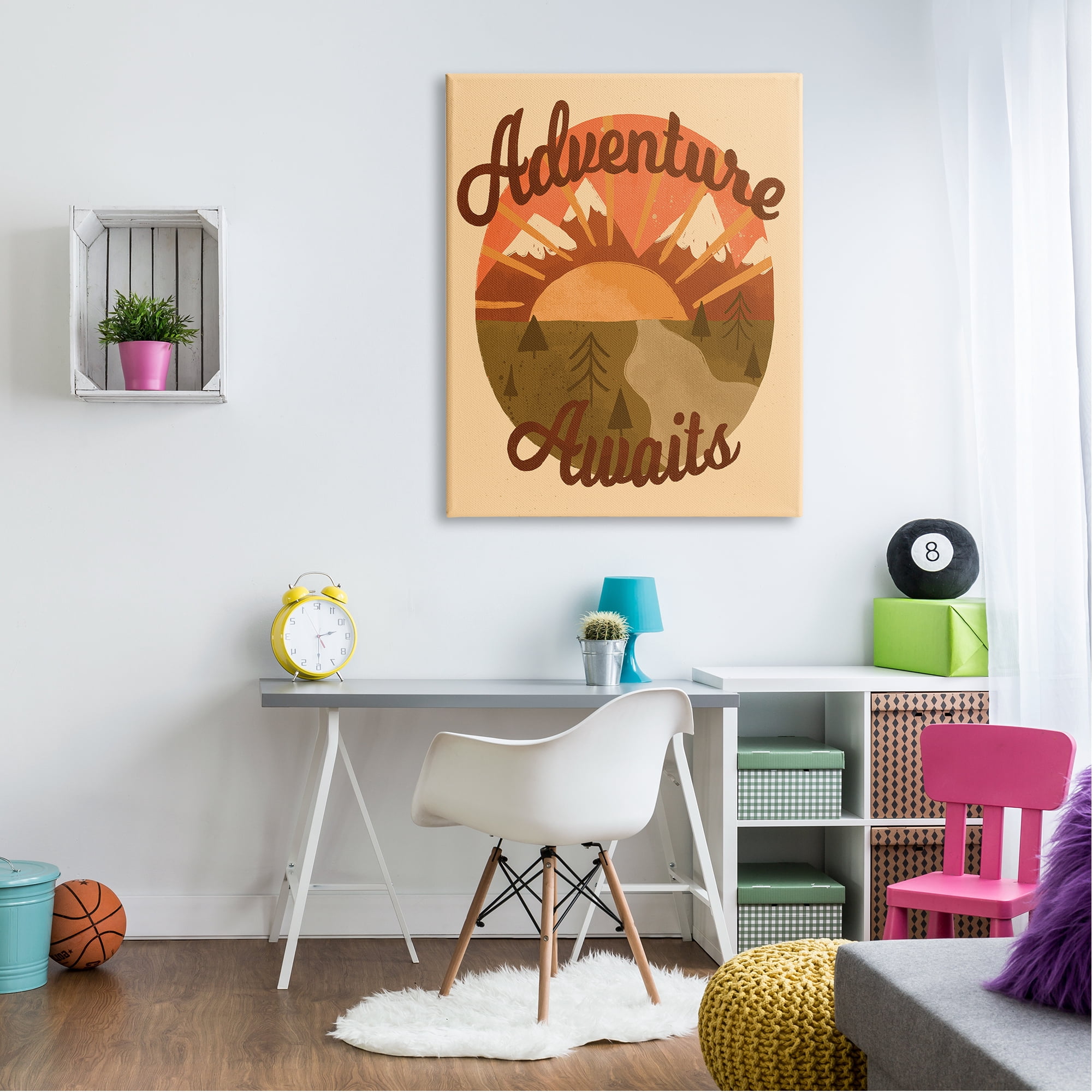 Stupell Industries Adventure Awaits Mountain Sunrise Scenery Calligraphy Phrase Canvas Wall Art, 36 x 48, Design by EmmaKisstina