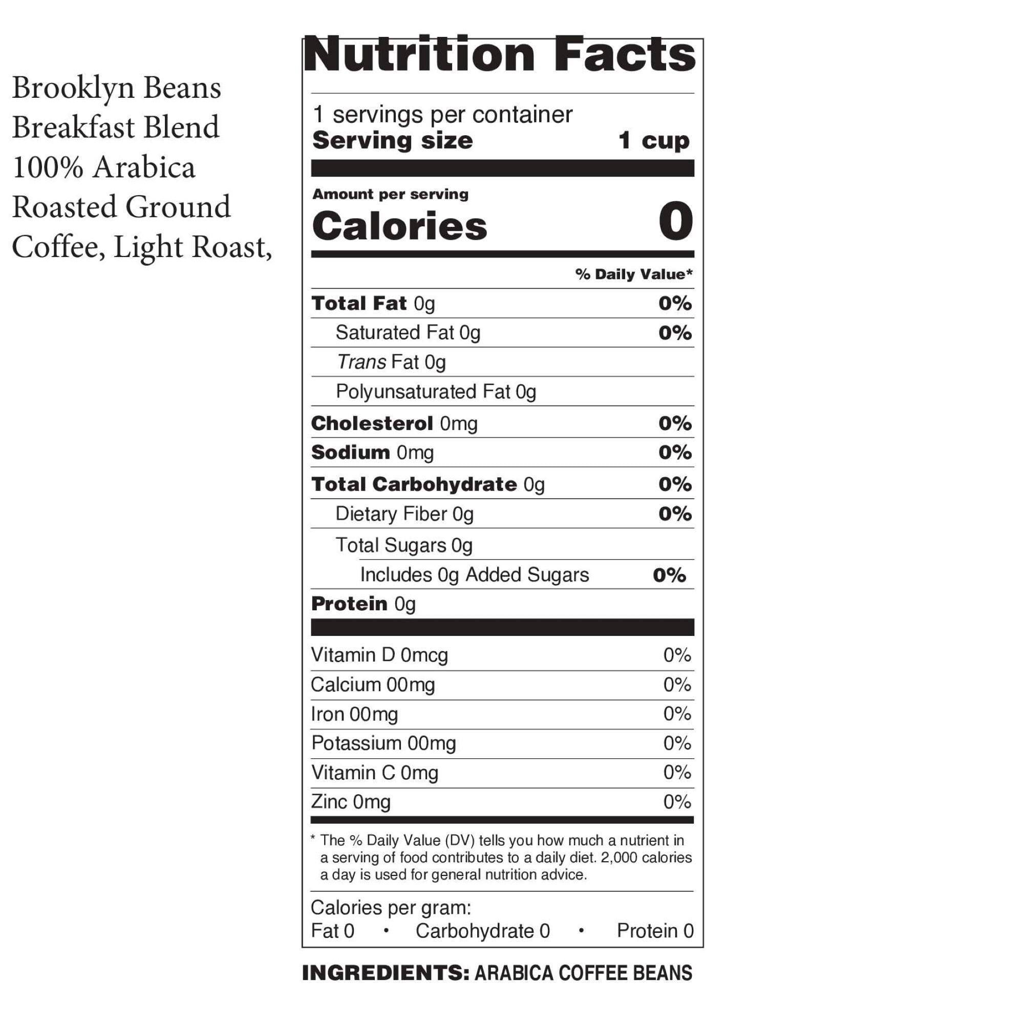 Brooklyn Bean Roastery Roasted Coffee Beans Breakfast Blend Arabica Ground Coffee, Light Roast 12 Oz. 6-Pack