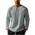 thumbnail image 4 of SHTXOZHI Fall Tee Shirts for Men Long Sleeve Lace-Up Pullover Shirts Solid Color Casual Tops, 4 of 7