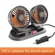 thumbnail image 1 of Ventilador de coche ajustable de doble cabeza a 360° con clip - motor sin escobillas de bajo ruido, control de 2 velocidades para la ventilación y circulación del aire, 1 of 4