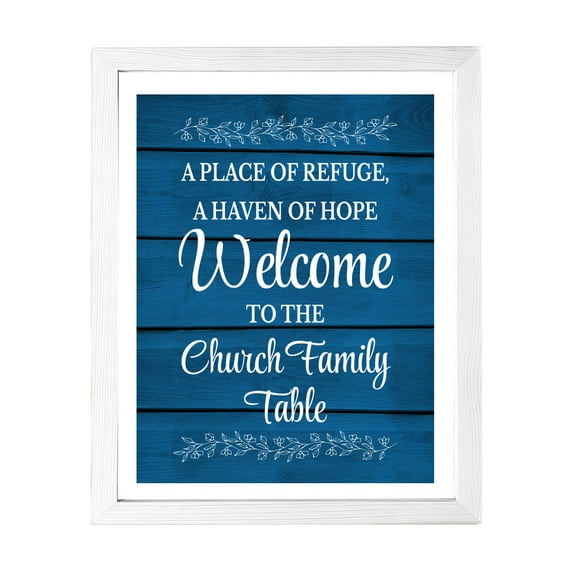 Designs ByLITA A Place Of Refuge, A Haven Of Hope Welcome To The Church Family Table, 11 x 14 White Framed Wall Art Print | Religious Church & Home Decor