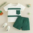 thumbnail image 3 of Hotiary Toddler Kids Boys Summer Outfits Patchwork Color Block Short Sleeve Shirt + Solid Color Elastic Waistband Shorts 2 Piece Sets Baby Child Clothes for 1 Years-6 Years, 3 of 4