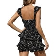 thumbnail image 3 of Summer Floral Print Women Sleeveless Square Neck Ruffle Shorts Jumpsuit, 3 of 4