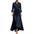 thumbnail image 2 of Mceream Robe à Manches Longues pour Femmes, Décontractée, Grande Taille, Élégante, Col à Revers, Col en V, Évasée, Longue, Style Chemise, Robes Décontractées, Coupe Trapèze, Ample, avec Ceinture, Noir, M, 2 of 6
