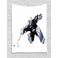 thumbnail image 1 of Hockey Tapestry, Goalkeeper in Hand Drawn Style with Protective Gear in a Competitive Game, Wall Hanging for Bedroom Living Room Dorm Decor, 40W X 60L Inches, Purple Black White, by Ambesonne, 1 of 2