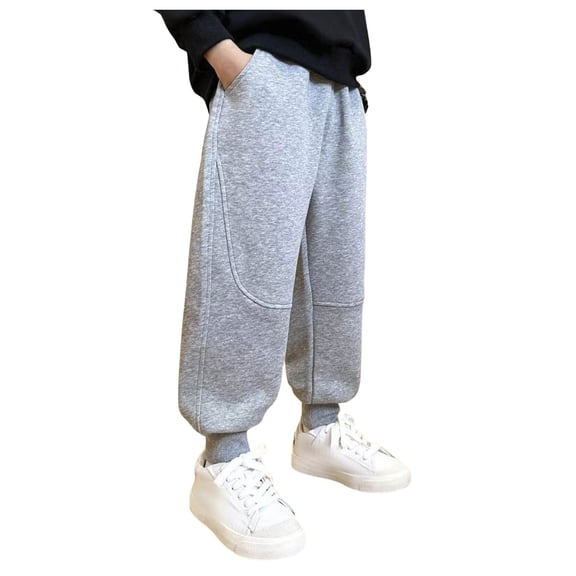 AWZXDE Boys Sweatpants Embossed Logo Elastic Waist Jogger Pants Stretch Casual Daily Play Trousers Grey - 12-13 Years