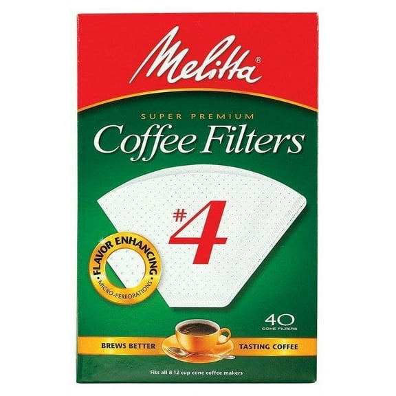Melitta Premium #4 Cone Paper Coffee Filters White - Measure Markings, 40 Count, 2 Pack