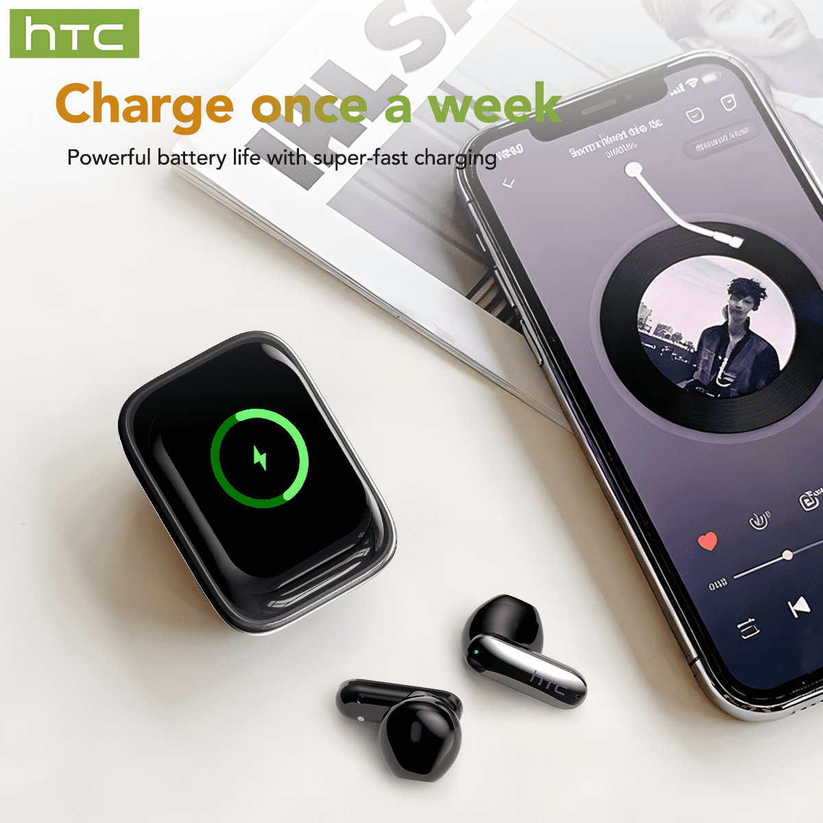 HTC Wireless Earbuds,Bluetooth 6.0 Ear Buds, AI Translator Earbud witch Smart Screen ENC Noise Cancelling Mic Clear Sports Earbud IP6 Waterproof Headphones for Workout sports
