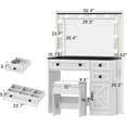 thumbnail image 7 of Linor 35.4" Makeup Vanity Desk with Mirror, Lights, and Chair, Farmhouse White Rustic Vanity Desk, Easily Assembled 3 Color Lighting Mode Makeup Vanity for Women, Glass Top, 7 of 7
