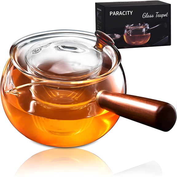 ACDANC Glass Teapot with Infuser Stovetop Safe Teapot Loose Leaf Tea Maker with Wooden Handle 12oz