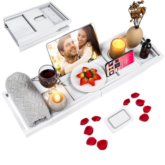 Bandeja para bañera BESHOF plegable de bambú con soporte para copas de vino